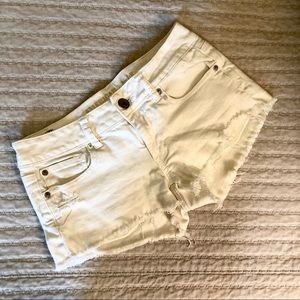 White cutoff denim shorts